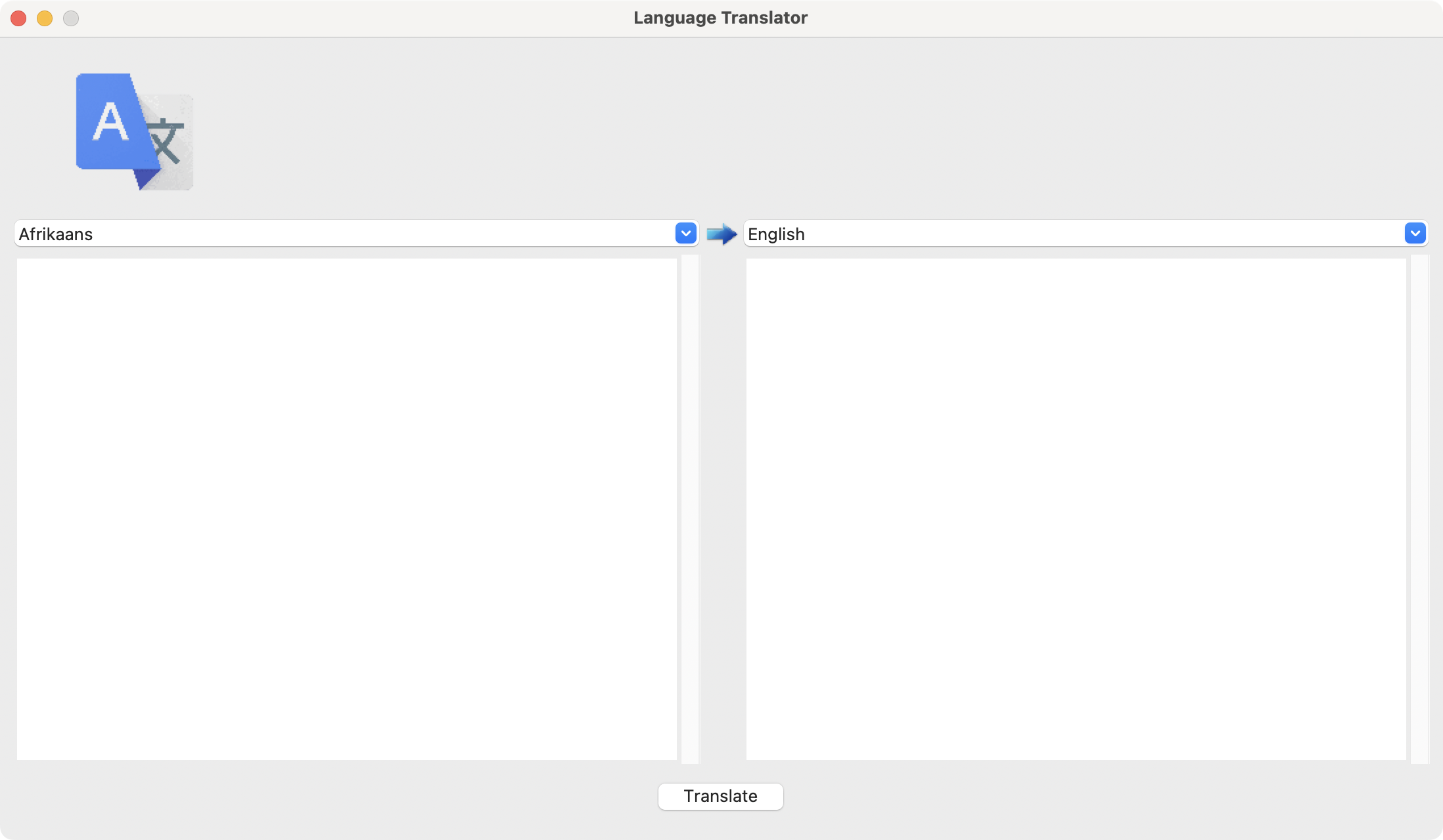 Translator app's GUI