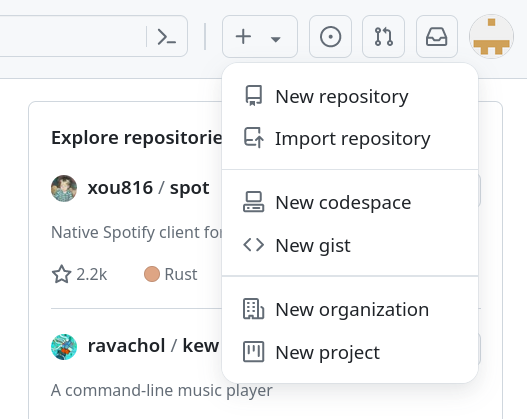 Creating a new GitHub repository from the Dashboard