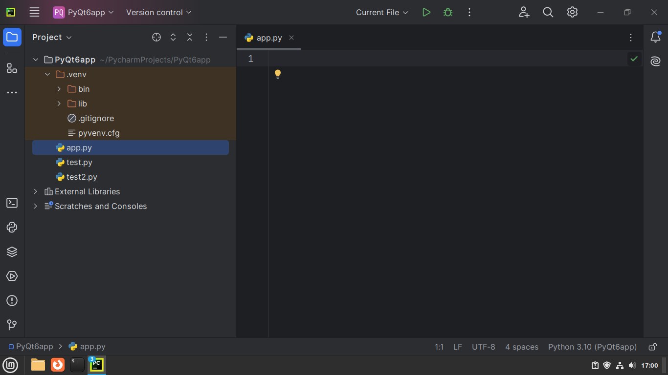 The app.py file opened in PyCharm's Editor