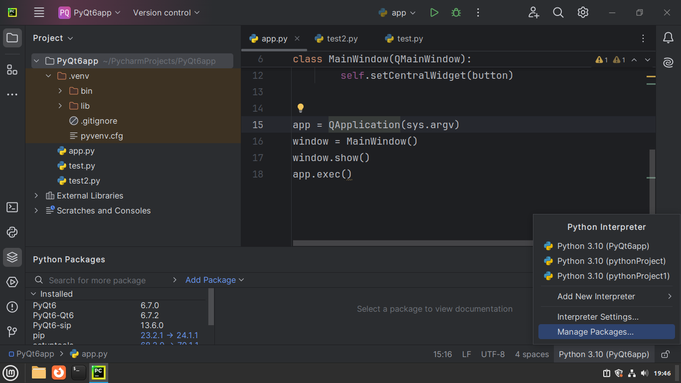 Managing Python packages in PyCharm