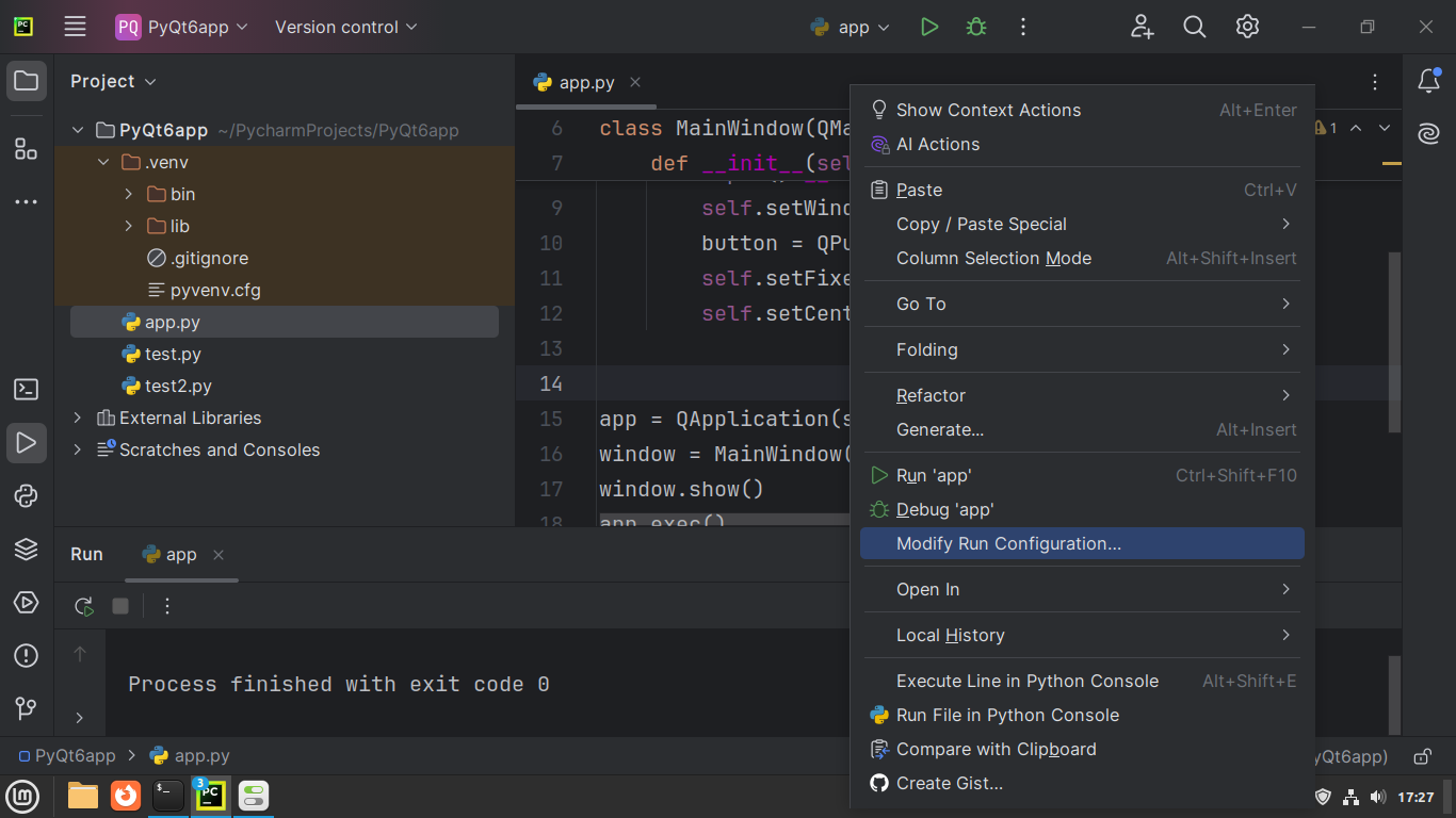 Modifying the Run Configuration in PyCharm