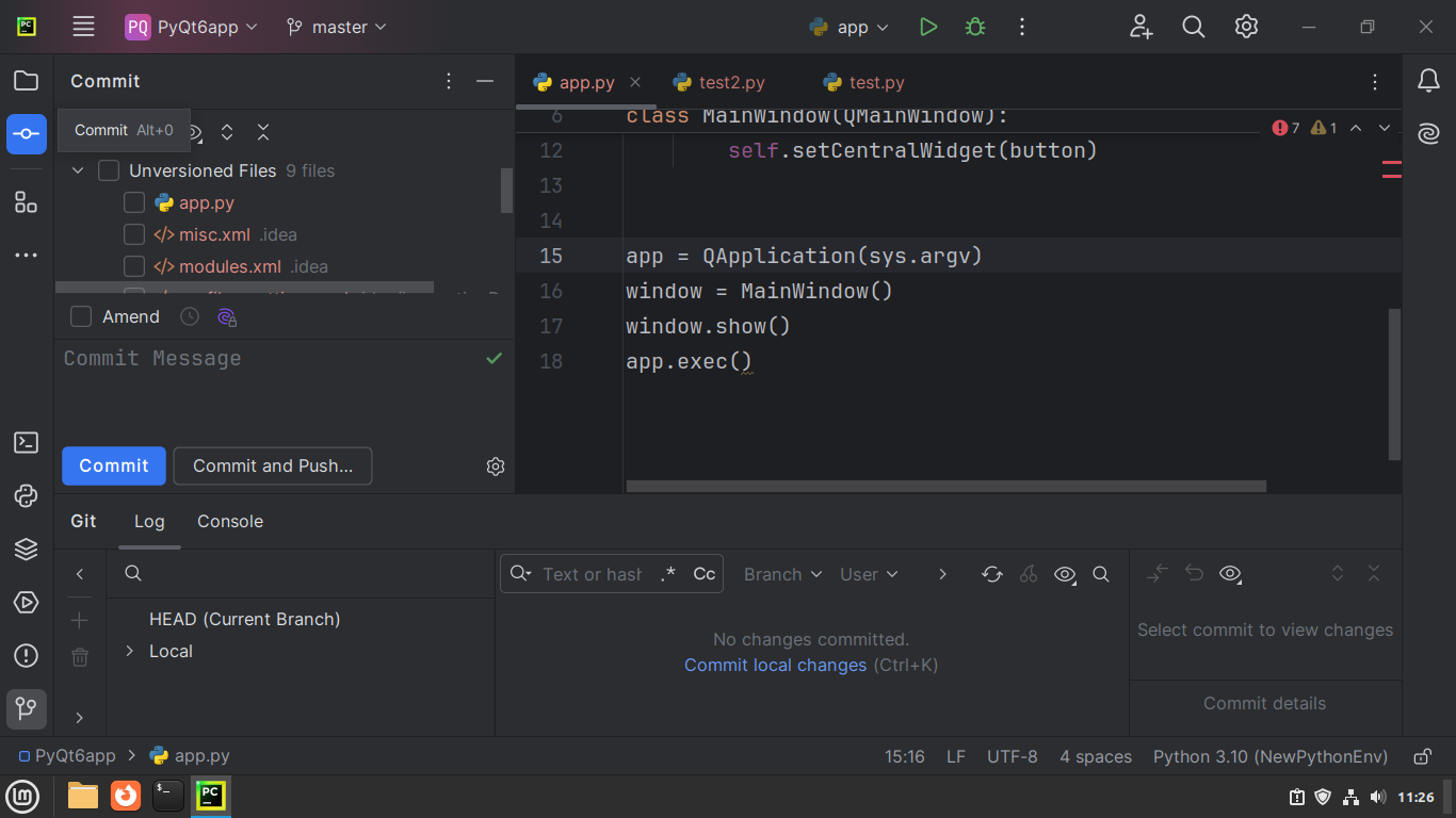 PyCharm's Commit tool window