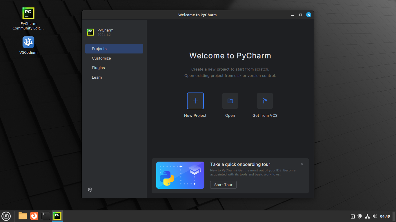 PyCharm's Welcome window