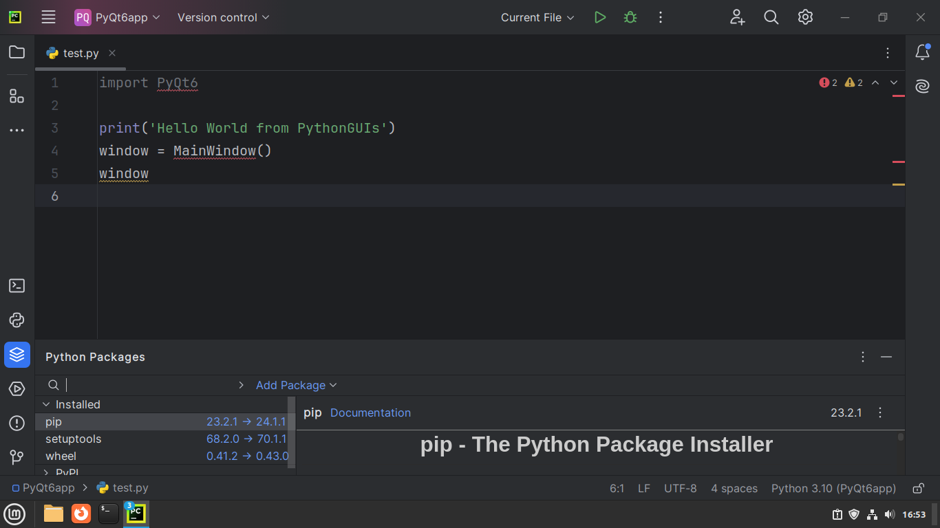 PyCharm's Python Packages tool window