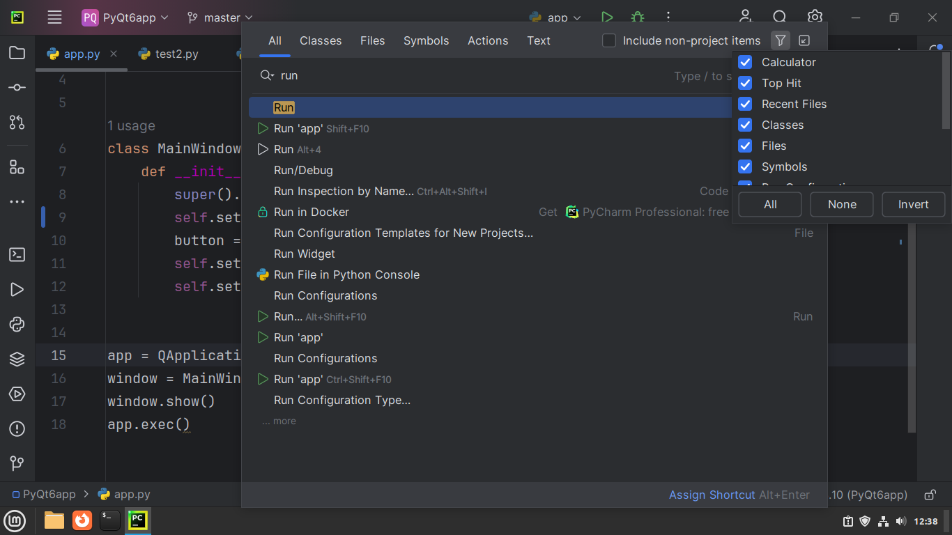 PyCharm's Search Everywhere window