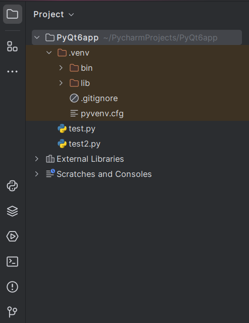 PyCharm's sidebar and the Project tool window