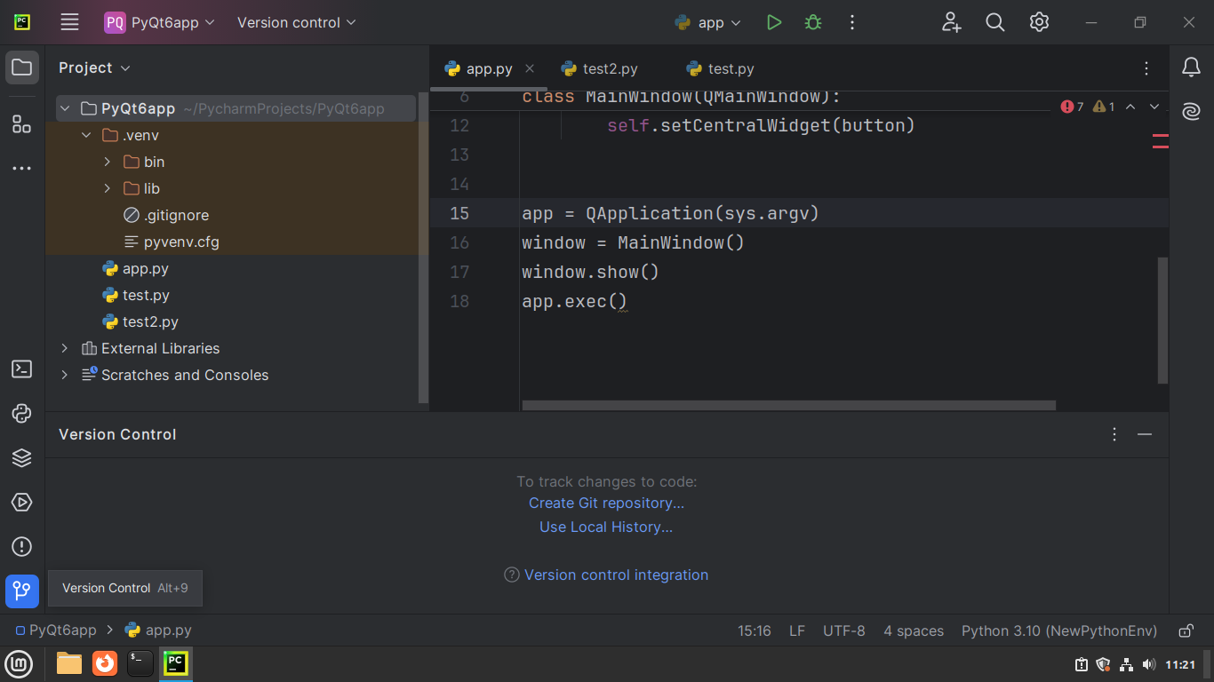 PyCharm's Version Control tool window