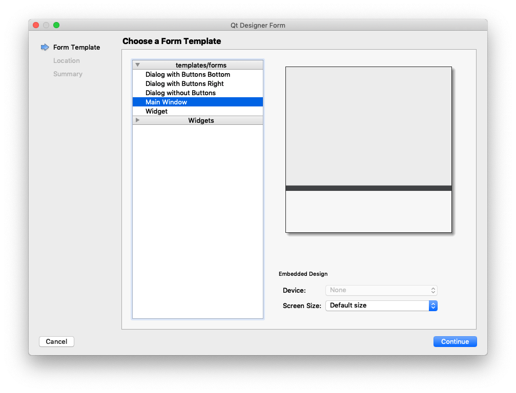 Qt Creator — Select MainWindow for widget type