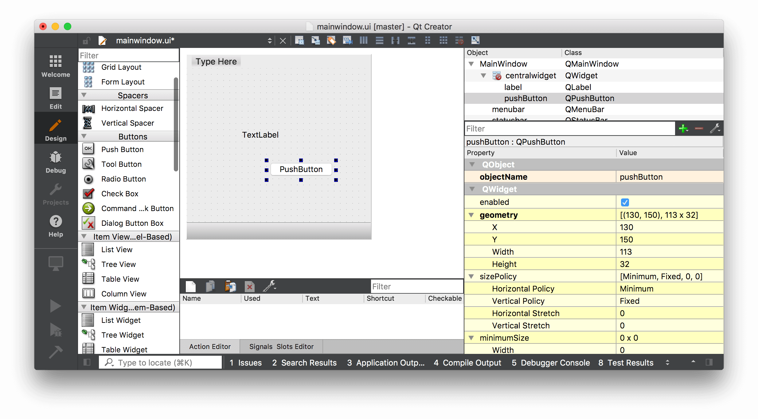 Main window with 1 labels and 1 button added.