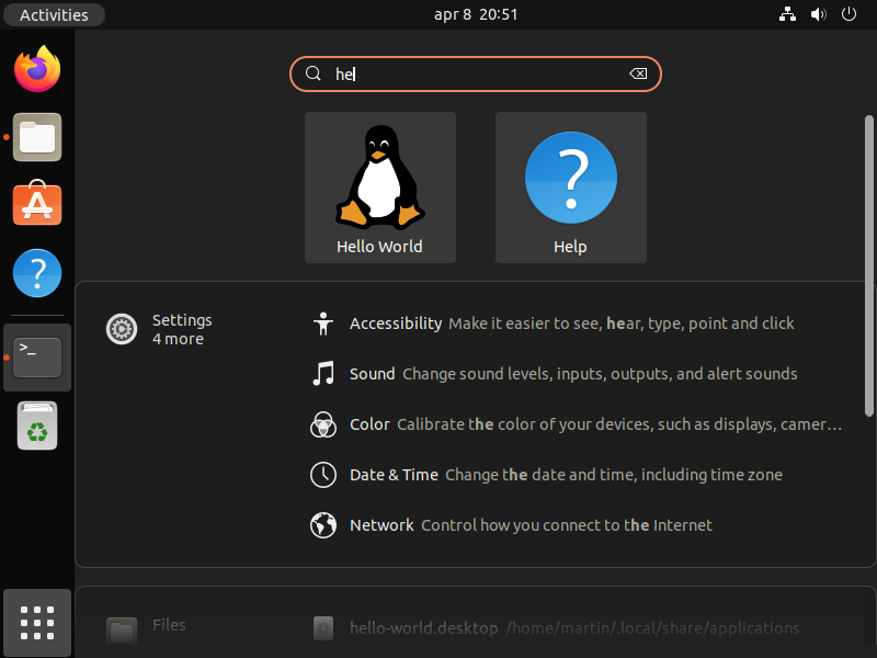 Hello world in Ubuntu search