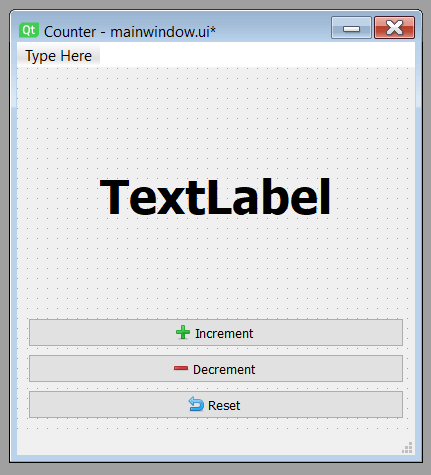 The counter UI created in Qt Designer