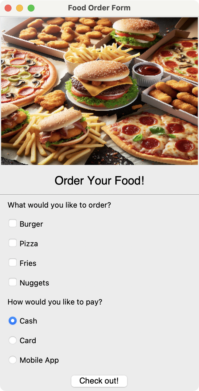 Food ordering form