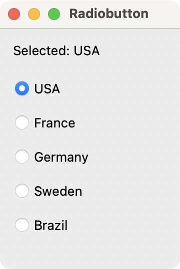Tkinter demo app showing a Radiobutton group