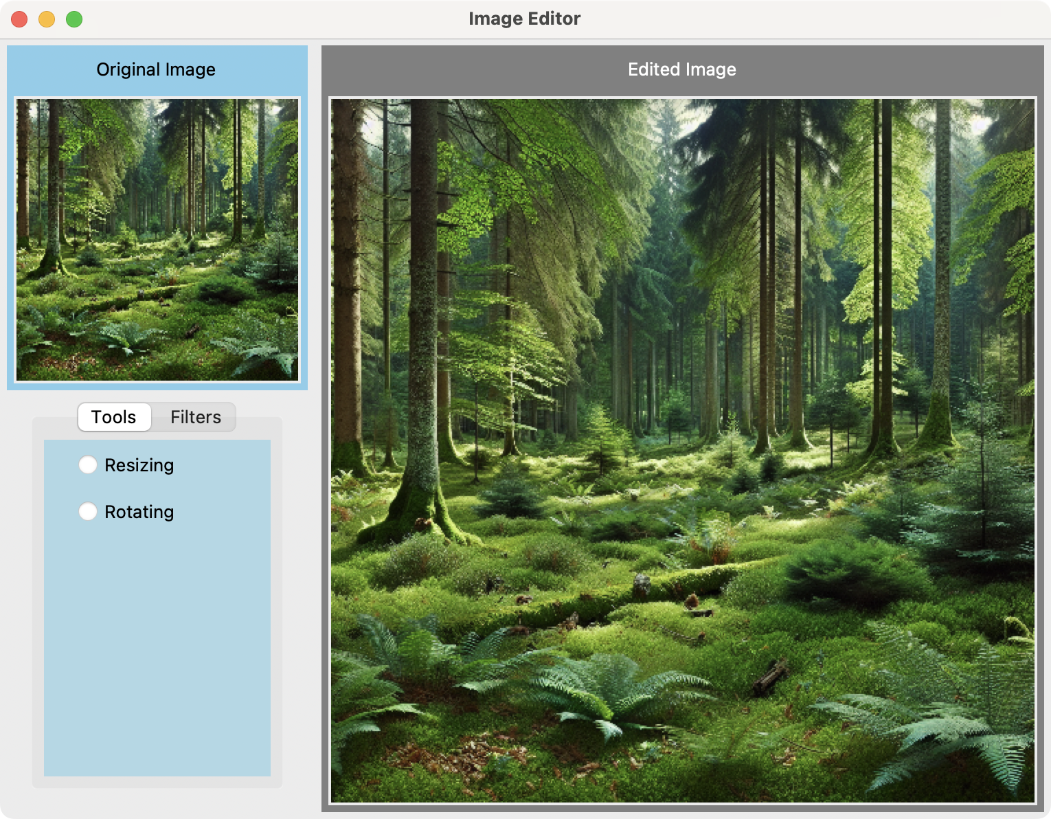 An Image Editor with a GUI layout based on Tkinter frames